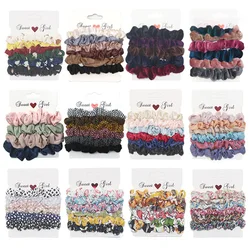 4/5/6 Pcs/Set Silk Velvet Scrunchies Print Leopard Scrunchie Elastic Hair Bands Solid Color Hair Tie Women Hair Accessories