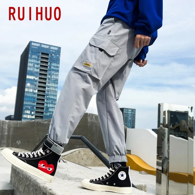RUIHUO лодыжки-Длина грузовой Штаны Для мужчин в уличном стиле, шаровары, штаны, мужские брюки джоггеры Для мужчин Штаны в стиле «хип-хоп» впитывает пот и Штаны 5XL Новинка осени