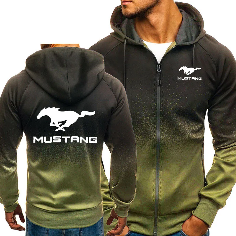 Толстовки мужские Mustang с логотипом автомобиля, повседневные Хип-хоп Harajuku, градиентные цвета, флисовые толстовки с капюшоном, куртка на молнии, мужская одежда X - Цвет: thick model