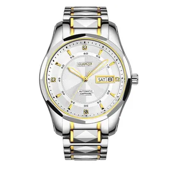 

Full Tungsten Steel Watches Top Brand GUANQIN luxury Automatic Watch Men Week Calendar Luminous Waterproof Mechanical Watch Men