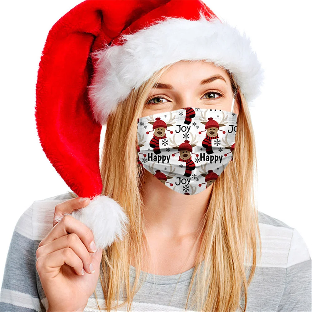 Face Mask 50pcs Adult's Christmas Mask Disposable Face Printed 3ply Earhook Industrial Halloween Cosplay Cover Protection Face Mask disposable face mask