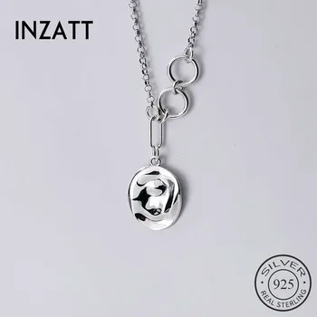 

INZATT Real 925 Sterling Silver Geometric ROUND Pendant Choker Necklace For Fashion Women Minimalist Fine Jewelry Accessories
