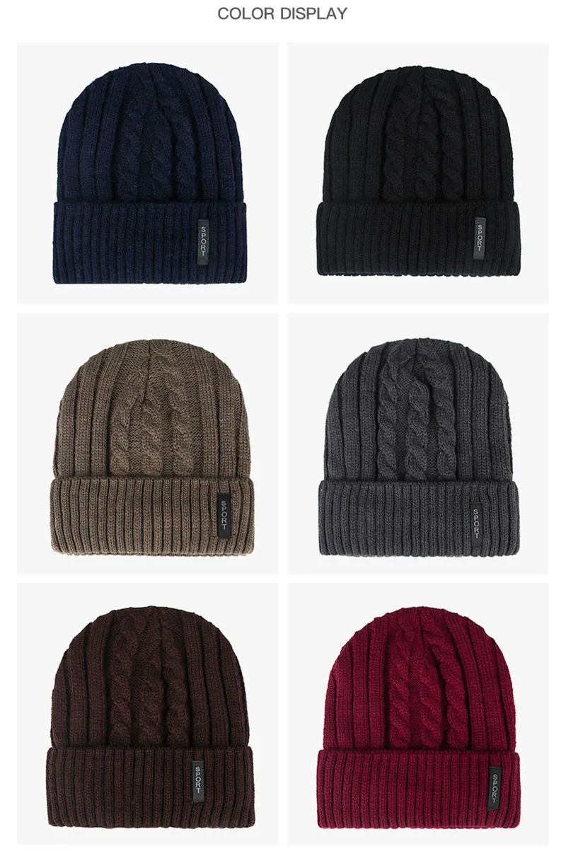 Winter Fahion Acrylic Plus Velvet Cold Protection Knitted Hat Skullies&Beanies Men's Winter Hat Earmuffs Knit Warm Hat Man Cap