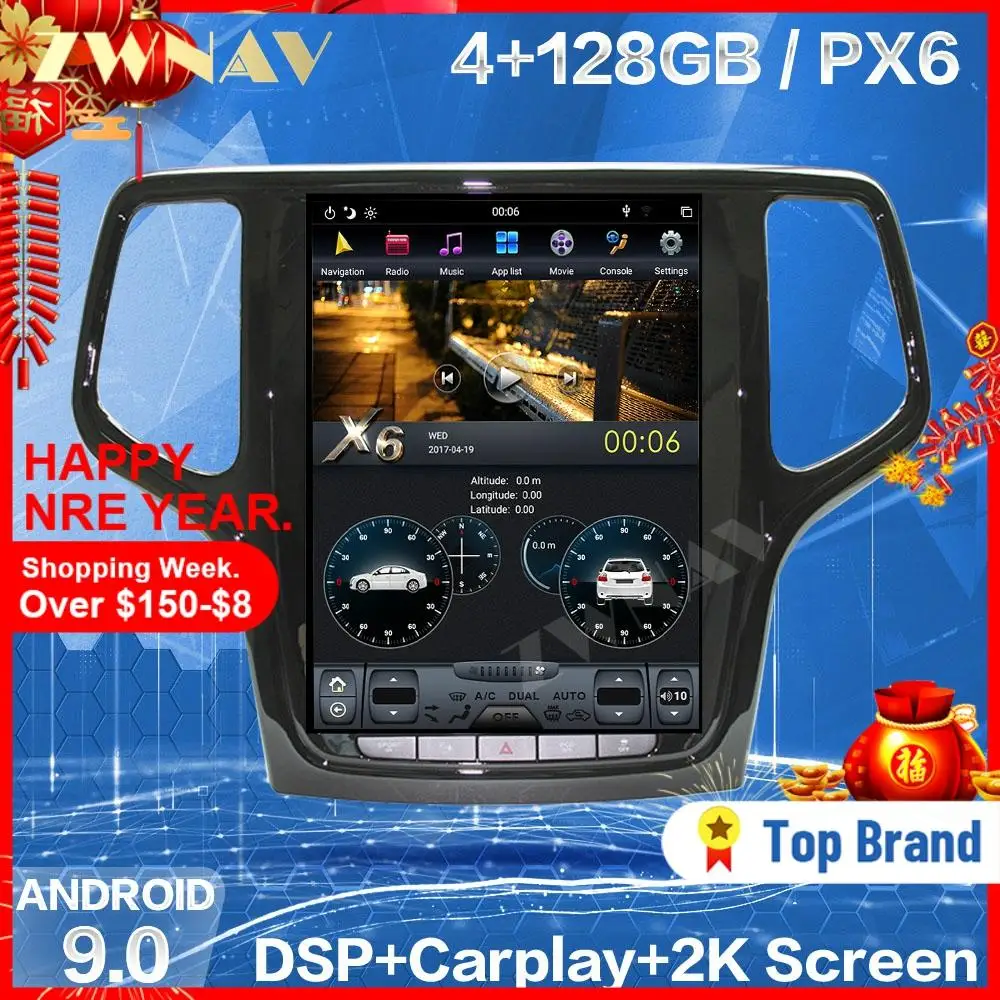 Автомобильный мультимедийный плеер 128G экран Тесла для JEEP Grand Cherokee 2014 2015 2016 2017 2018