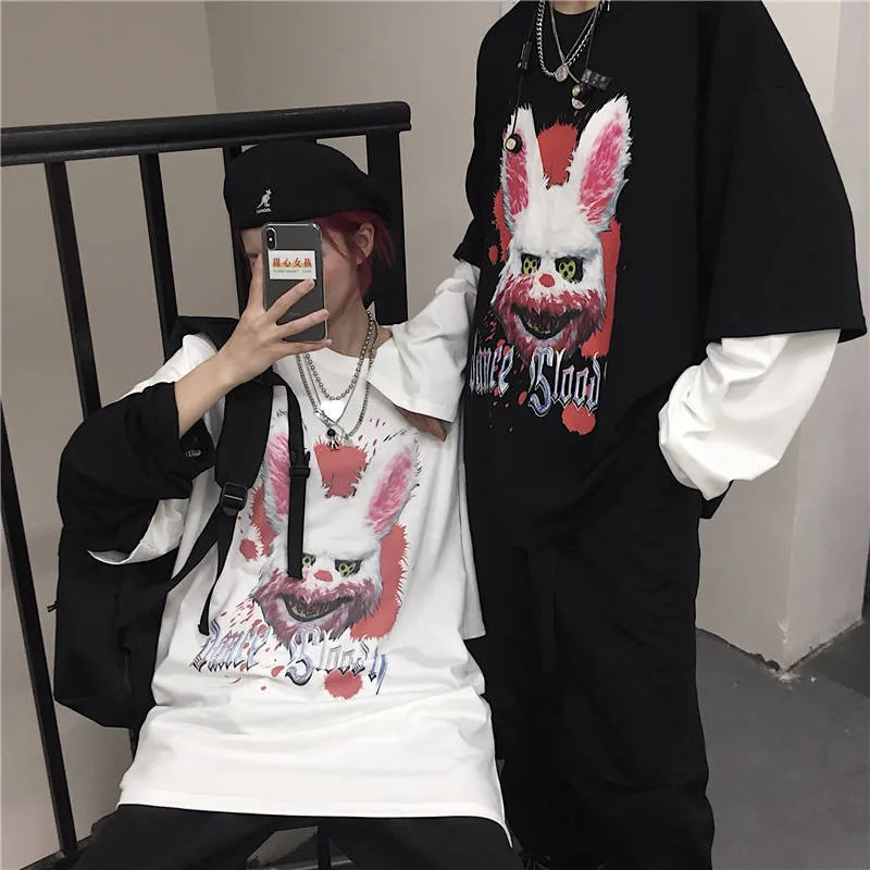 Новая японская версия, черные, белые, в стиле панк, крутые, Harajuku, уличные, женские, с принтом, свободные, с длинным рукавом, свитшоты, пуловер, Женский Топ, футболка