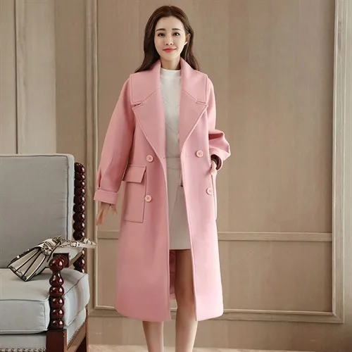 Plaids And Tweedst Women's Mid-length Autumn New Style Woolen Overcoat Winter Loose-Fit over-the-Knee Woolen Jacket Hair Pu