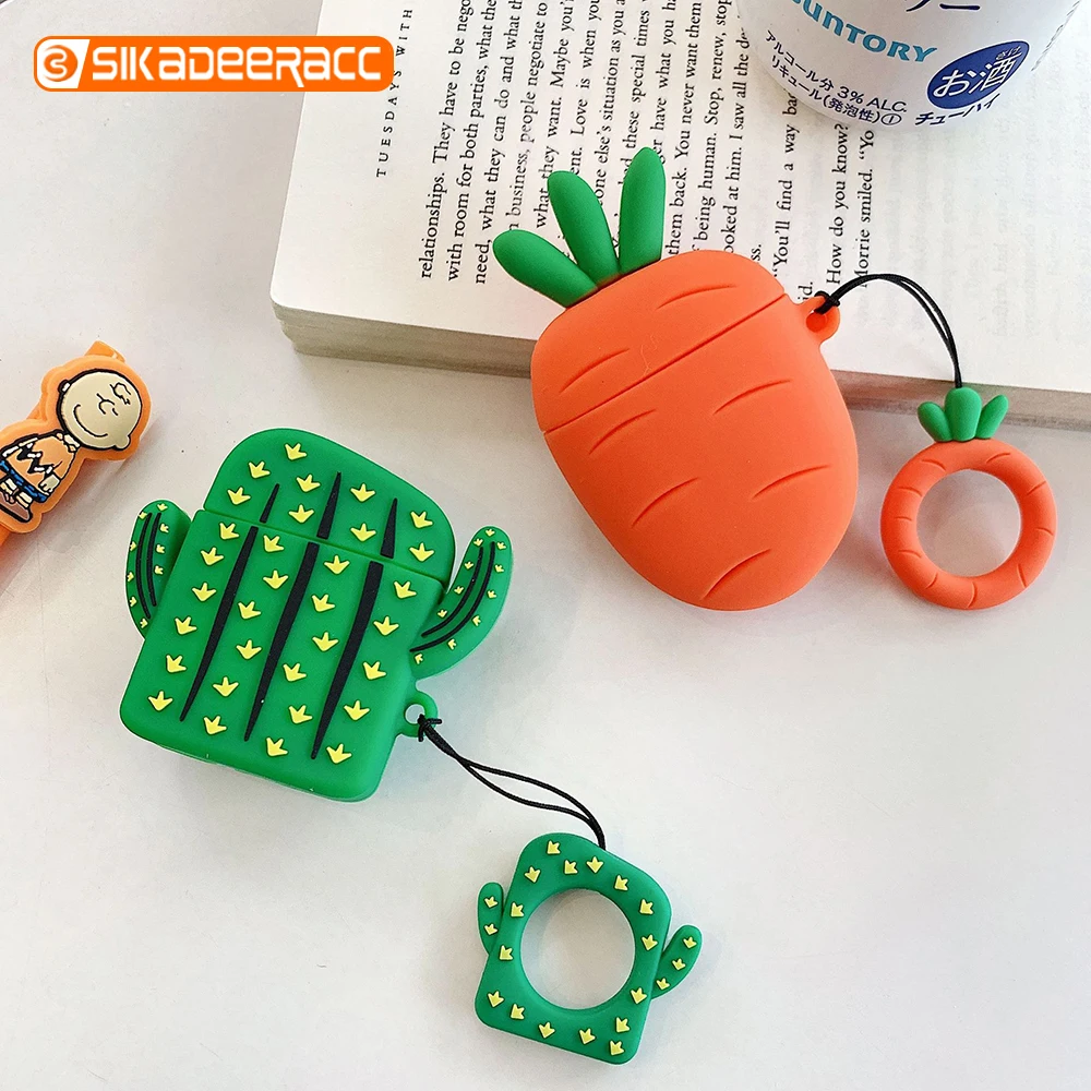 3D чехол с принтом &quotкактус&quot для Airpods морковка силиконовый милый мультяшный