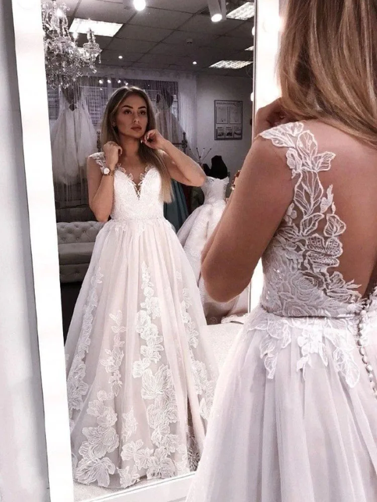 Слоновая кость LORIE Boho Свадебное платье без рукавов, с аппликацией из кружева; обувь под свадебное платье для невесты с v-образным вырезом Vestido de Noiva Свадебные платья vestidos de novia - Цвет: Слоновая кость
