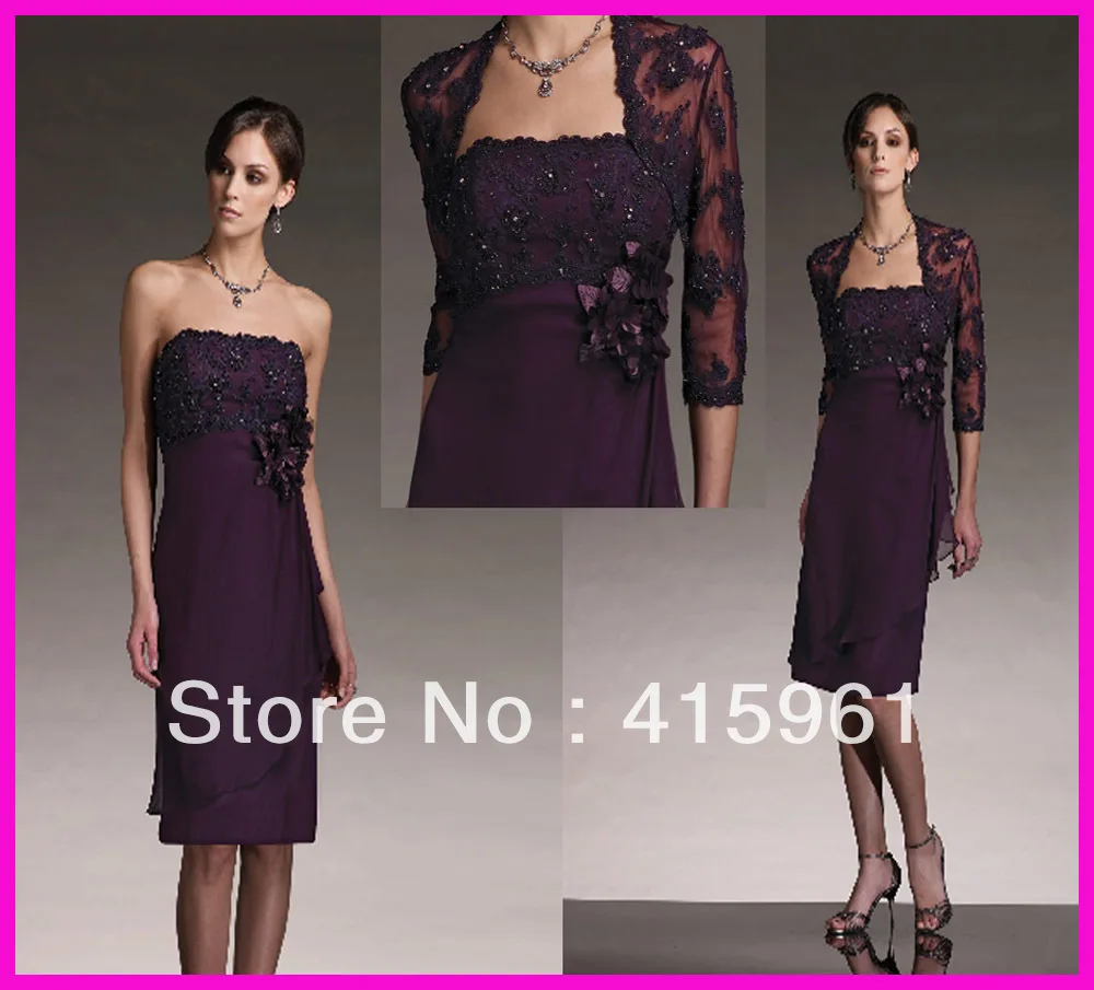 

vestido de madrinha longo 2019 Plum vestidos de novia Short Chiffon Mother of the Bride Dresses With Lace Jacket for weddings