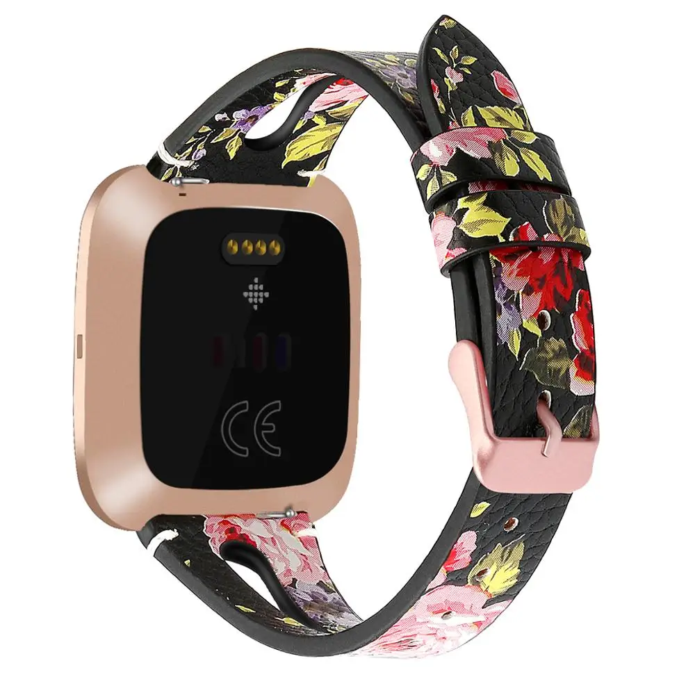 pink flower Печать кожаный ремешок для часов для Fitbit Versa 2 Смарт-часы шаблон Браслет для fitbit versa/versa lite correa - Цвет: pink flower