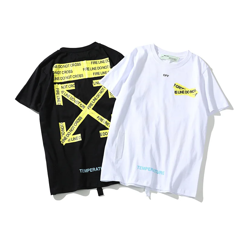 

2018 Spring And Summer New Style Ow Summer Wear Europe And America Popular Brand 18ss Cordon Loose Short Sleeve White Base-T-shi