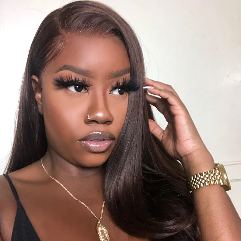 

Swinging Forest Brown Color Straight Lace Front Wig 13x4 Lace Front Human Hair Wigs With Baby Hair 180% Remy Hair Pre Plucked