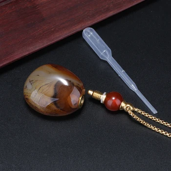 

natural rough brown crystal onyx stone bead empty bottle perfume essential oil container pendant charm necklace for women man