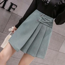 Новая плиссированная мини-юбка трапециевидной формы с высокой талией корейский стиль преппи повязки Повседневная короткая юбка женские юбки