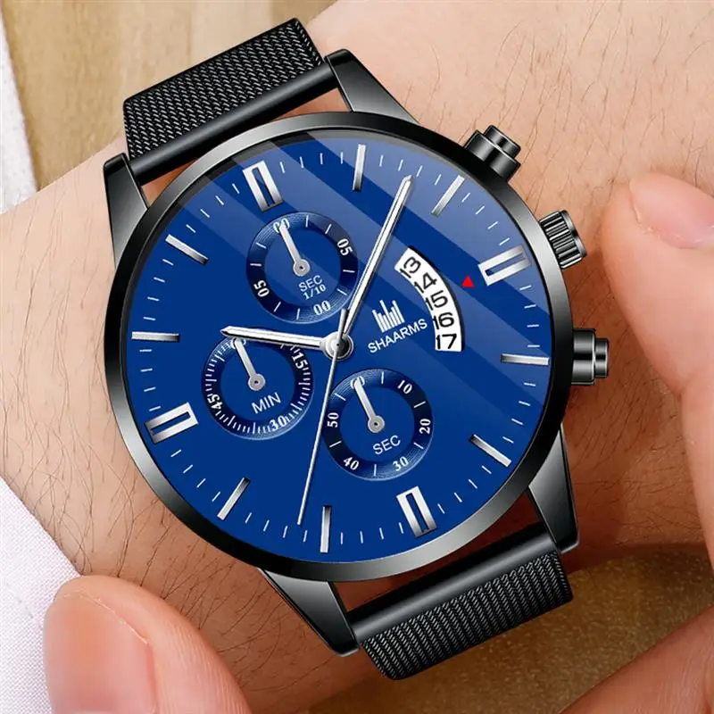 

SHAARMS Fashion Men Watch Mesh Band Stainless Steel Quartz Wristwatch Male Man Luxury Business Watches Relogio Masculino SA6014