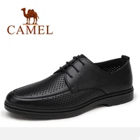 Camello respirables de la moda de calzado a la moda para hombre de cuero genuino de negocios formales zapatos planos zapatos de agujero mocasines de piel de vaca calzado