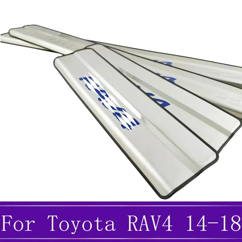 Подходит для Toyota RAV4 AX40- Нержавеющая сталь порога протектор педали Накладка автомобиля Стайлинг синий логотип 4 шт