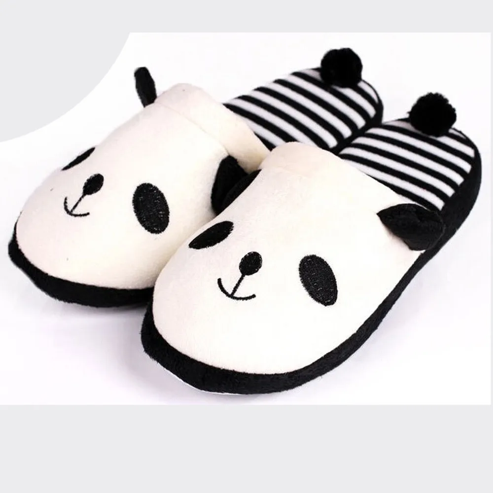Зимние тапочки; Семейные тапочки в форме панды; милые меховые Семейные полосатые туфли на плоской подошве с рисунком панды; женские плюшевые тапочки;@ py