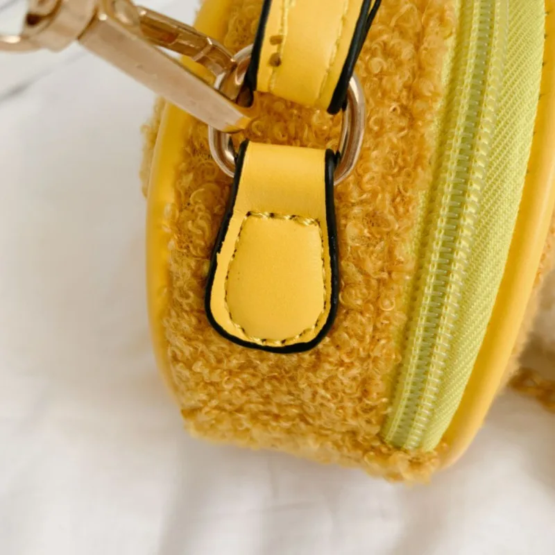 New Cute Suede Girl Smiling Face Mini Shoulder Bags Zipper Young Circular Shape Crossbody Bag for Children