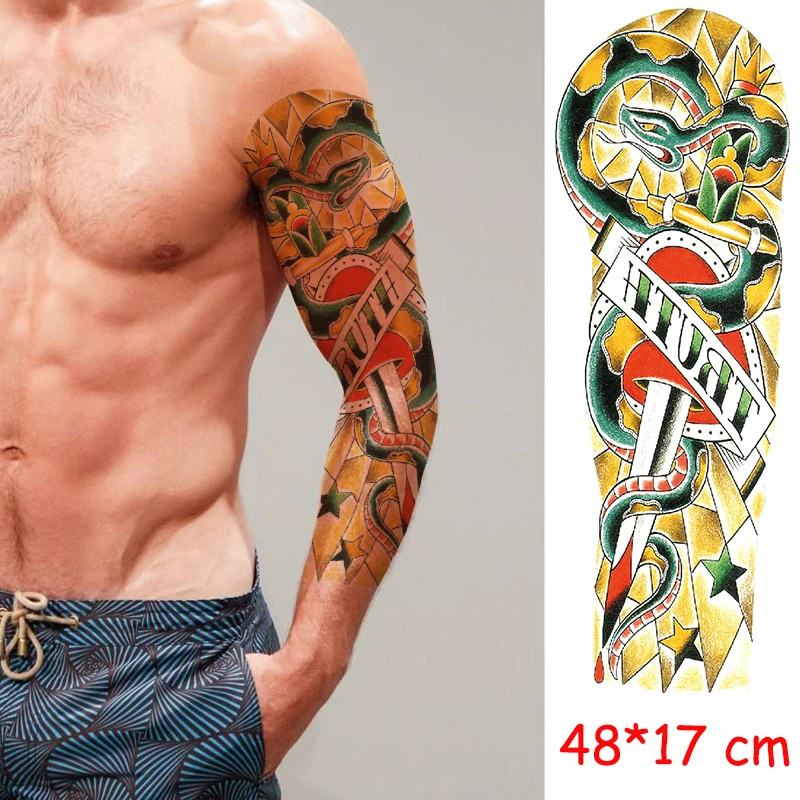 Водостойкая временная татуировка наклейка череп часы полная рука черные поддельные тату большого размера флэш-тату рукава татуировки для мужчин и женщин - Цвет: 20