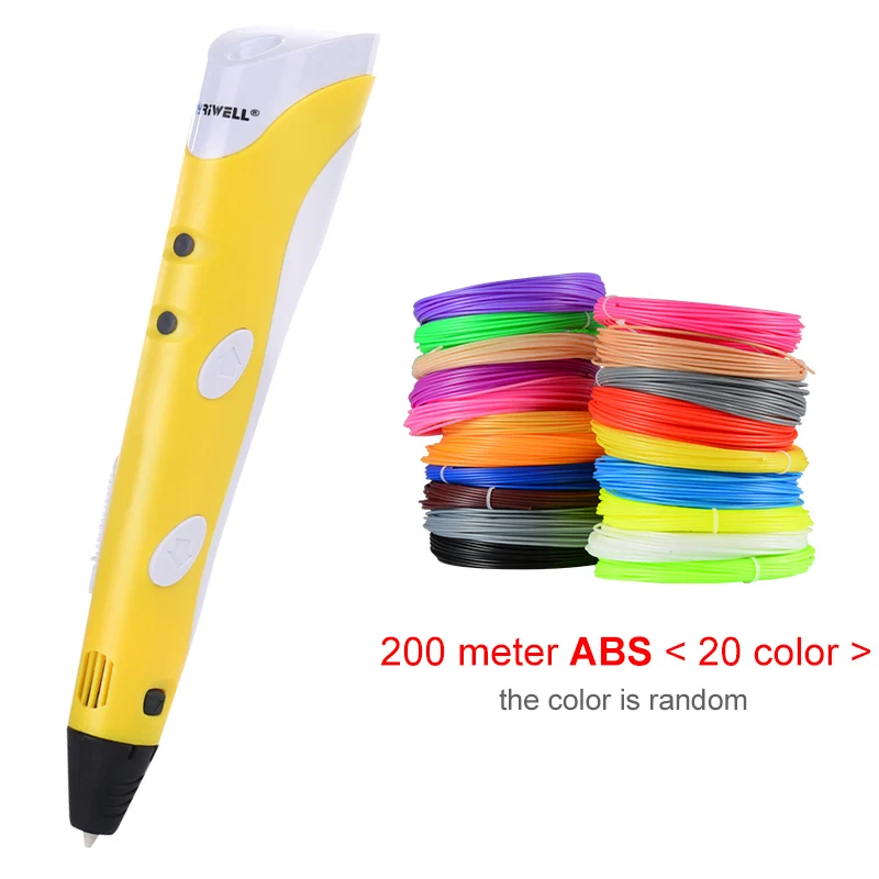 Yellow - 200M ABS Myriwell 3D Ручка для печати 12 в 3D Ручка Карандаш 3D Ручка для рисования sthift PLA нити для детей Образование хобби игрушки подарки на день рождения - Цвет: Yellow - 200M ABS