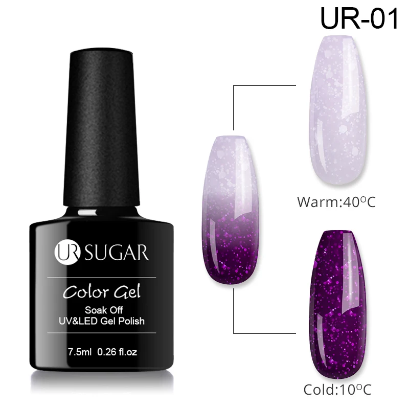 Ur Sugar, 7,5 мл, Радужный термальный гель для изменения цвета, голографический лак для ногтей, блеск, температура, отмачиваемый УФ-гель лак