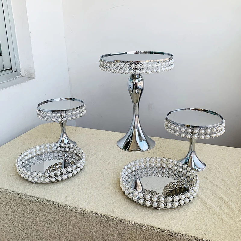 5pcs in set Перламутровый Серебряный торт стенд круглые подставки для кексов металлическая подставка для десерта на свадьбу, день рождения или Вечерние торжества - Цвет: 5pcs in set