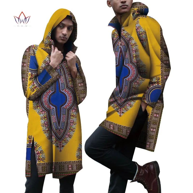 Hooded Jacket Cotton Dashiki African Clothes Men Long Top Shirts Bazin Riche Mens Shirts Traditional African Clothing WYN858