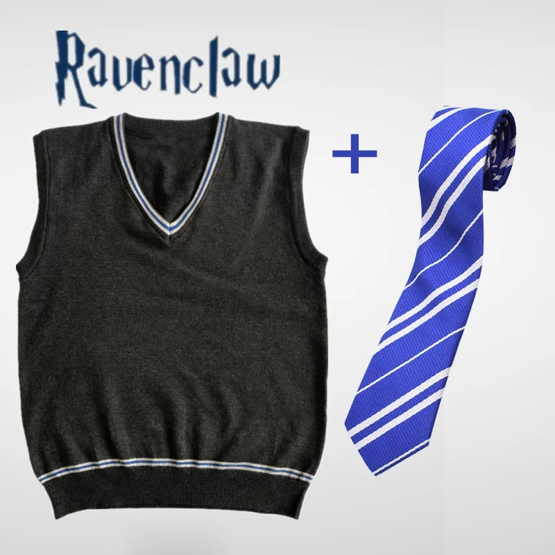 Ravenclaw with Tie Свитер Гермионы для косплея Гриффиндор Слизерин Ravenclaw Hufflepuff свитер с галстуком жилет универсальная повседневная одежда Potter Cos - Цвет: Ravenclaw with Tie