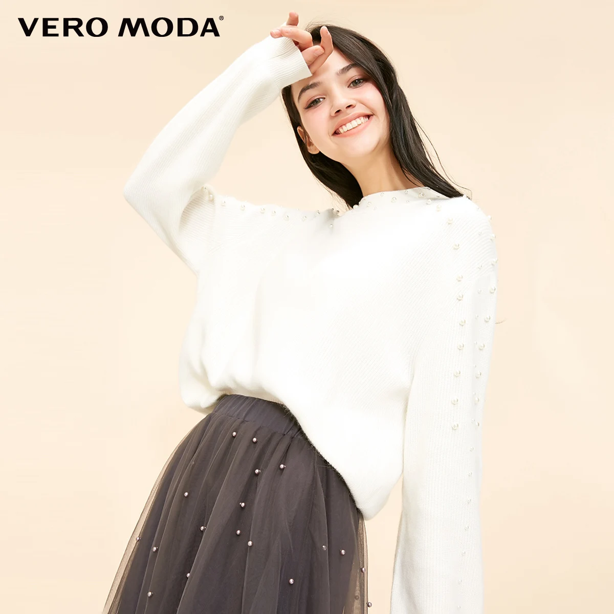 Vero Moda женский свободный свитер с искусственным жемчугом на плече | 318413552 - Цвет: Snow white