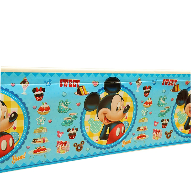 Tablecloth-1PCS Дисней Микки Маус с днем рождения украшения малыш тарелка чашка соломенная салфетка одноразовая посуда для детского душа Вечеринка набор - Цвет: Tablecloth-1PCS