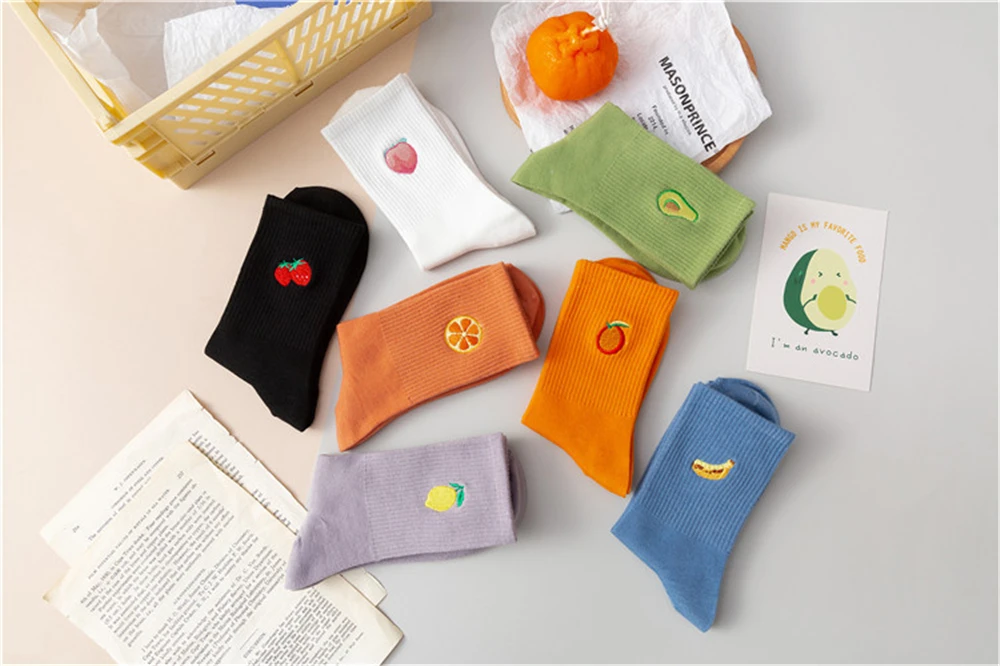 Frauen Neue Cartoon Stickerei Obst Weiche Baumwolle Socken Atmungs Mode Nette Literarischen Junge Adrette Dropship – Detail 5