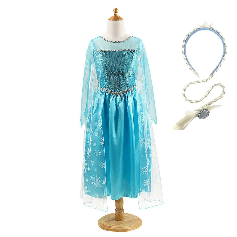 Платье принцессы Эльзы и Эльзы для девочек; детский летний костюм с накидкой; детская одежда на Хэллоуин, день рождения, маскарадный костюм; фантазийное платье