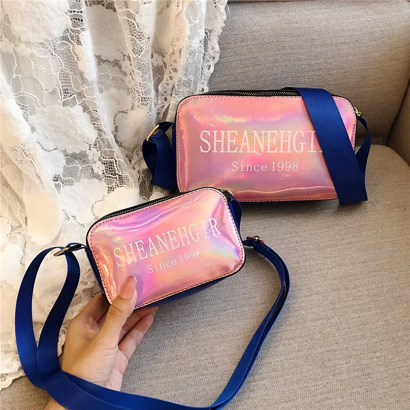 

2019 New Style Laser Bright Surface Square Sling Bag (Large Small) Lettered Shoulder WOMEN'S Bag