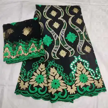 

high quality embroider black wax cotton lace with green checks square pattern matching 2 yards tulle lace swiss lace set