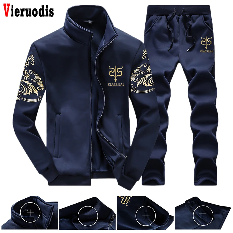 

Men 2019 Casual Active Suit Zipper Outwear Men's Sportwear Suit Sweatshirt Tracksuit Without Hoodie 2PC Jacket+Pants Sets CXTZ88