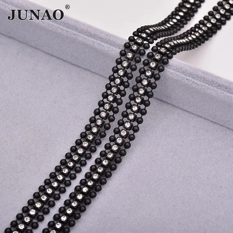 3 Rolls Black JUNAO 1 ярд* 30 мм Белый Черный AB стекло Стразы Лента отделка шитье кристалл ткань аппликация со стразами цепь окантовка Бриллиантовая лента - Цвет: 3 Rolls Black