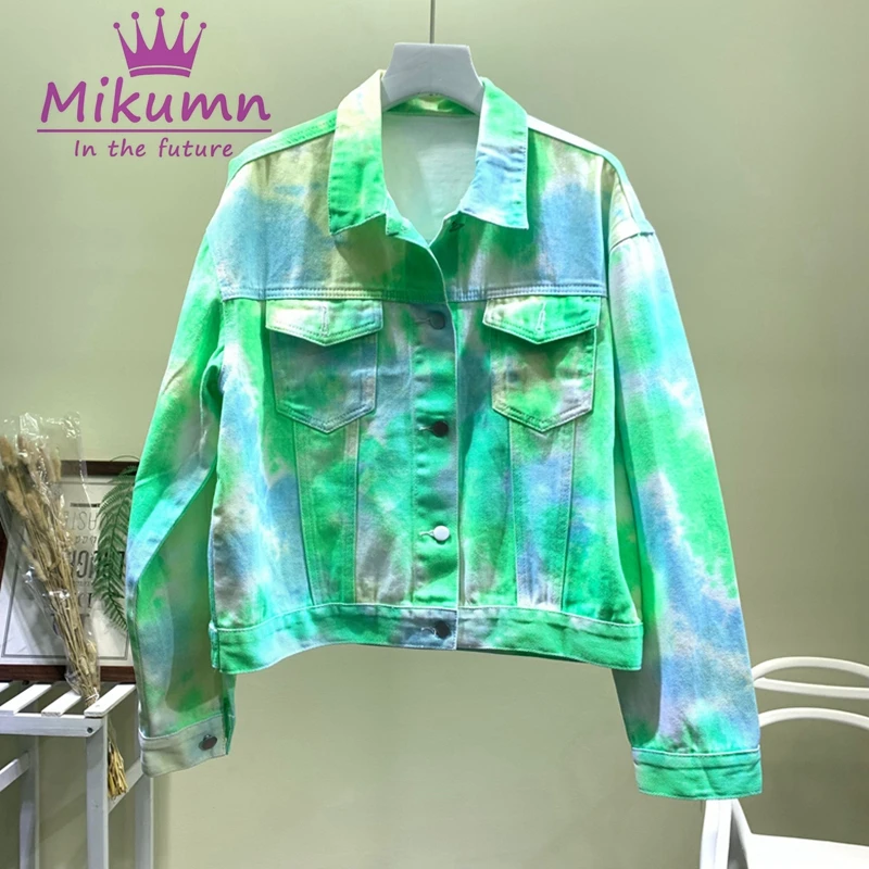 Красочные граффити короткие джинсовые куртки Панк Harajuku уличная Chaqueta Mujer Casaco feminino