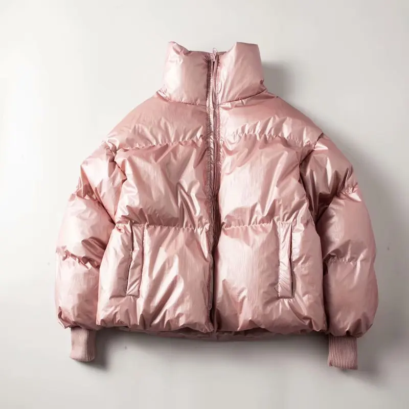 

Korean-style WOMEN'S Wear 2018 Autumn And Winter New Style down Coat Bright Surface Stand Collar Cotton Overcoat Women's