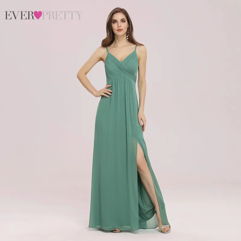 Chiffon Bridesmaid Dress Ever Pretty Long Split A Line V Neck Sleeveless Special Occasion Gowns For Wedding Party EP00397GB