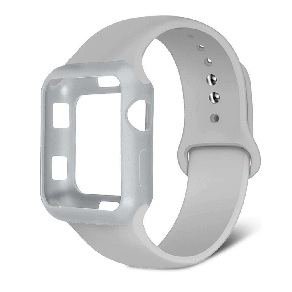 Мягкий силиконовый спортивный ремешок для Apple Watch 5, 4, 3, 2, 1, 38 мм, 42 мм, резинки+ чехол, ремешок для часов Iwatch series 5, 4, 40 мм, 44 мм - Цвет ремешка: Rock ash