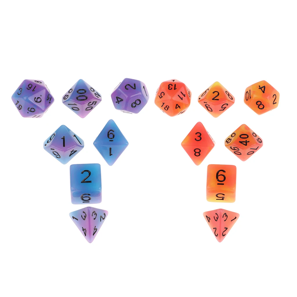 7pcs Multicolor Acrylic Polyhedral Luminous Dice for D&D RPG MTG Party Game Supplies 7 Polyhedral Dices 