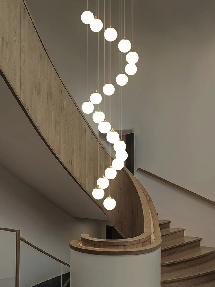All Copper Aesthetics Glass Ball Chandelier Duplex Apartment Stair Chandeilers Luxury Hotel Villa Lobby Ceiling Hanging Light