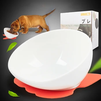 

Pet Slanted Cat Ceramics Food Bowl, Cute Tilt Cat Feeder With Feeding Mat Anti-Skid No Spill Cat Dish