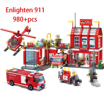 

Fire Station Truck Helicopter Firefighter Building Block Fire Fighting Compatible With Lepining City Bricks Toys For Children