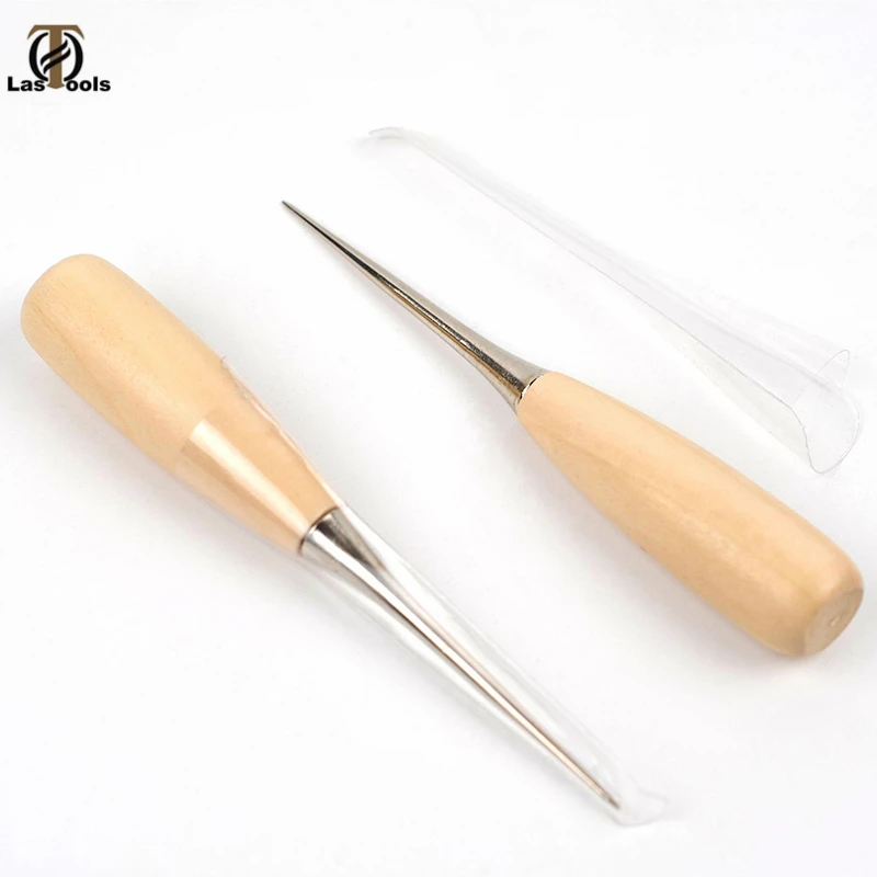Wooden Handle Sewing Awl Hand Stitcher Leather Canvas Shoe Repair Tool Punch Sewing Needle Hook Tool 1pc/2pcs/5pcs