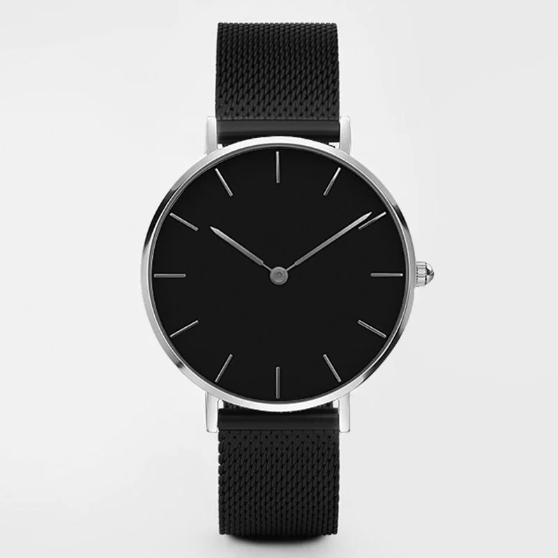 Black silver Reloj mujer Роскошные Брендовые женские часы из нержавеющей стали Кварцевые женские часы 38 мм montre femme женские часы - Цвет: Black silver