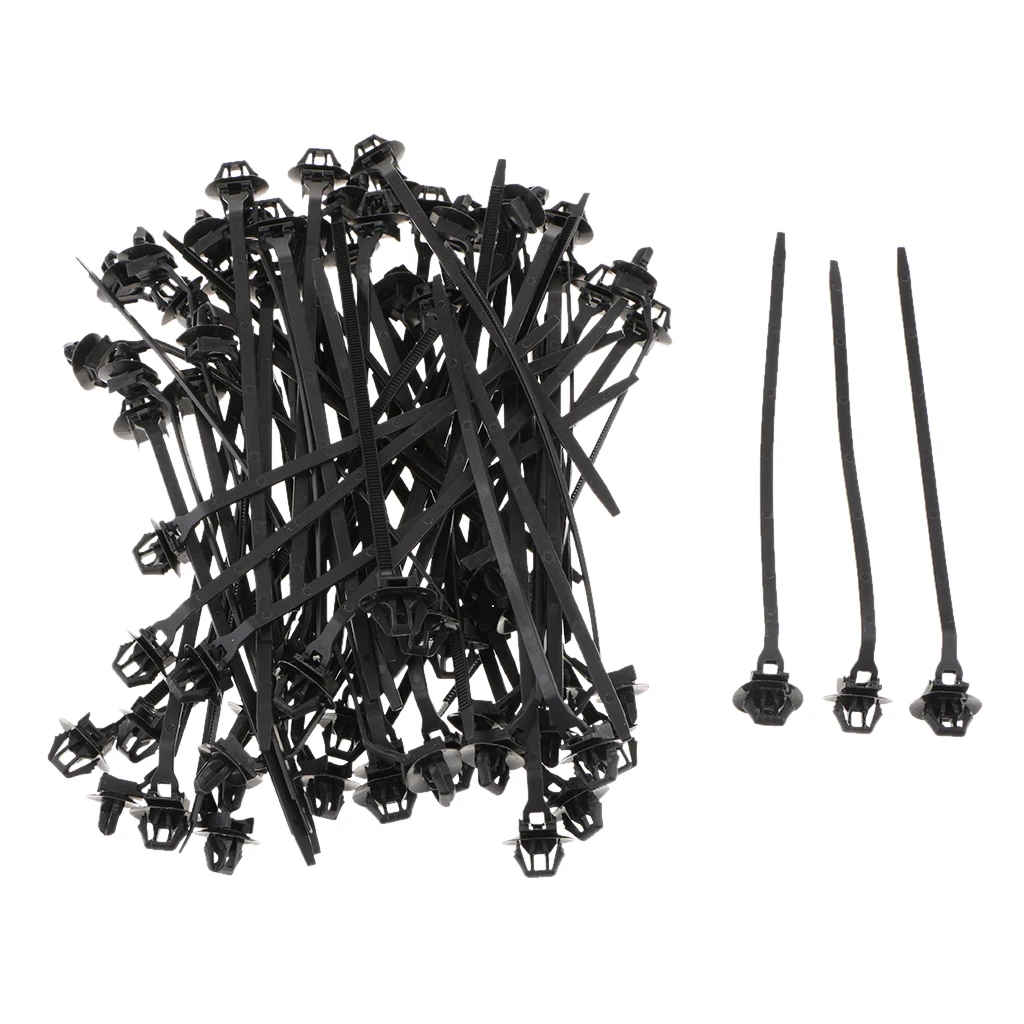 70 Pieces Car Boat Mounting Zip Tie Wrap Push Rivet Clip Wiring Clamp185mm