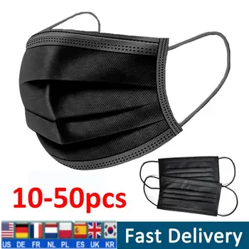 

10/50PCS Disposable Face Mask Safety Dust Maskers Filter 3 Ply Non-woven Meltblown masque Elastic Earloop Windproof mascarillas