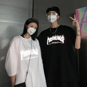

Harajuku laser reflect t shirt tiktok clothes short sleeve streetwear women clothing 2020 Korean summer new o-neck couple tshirt